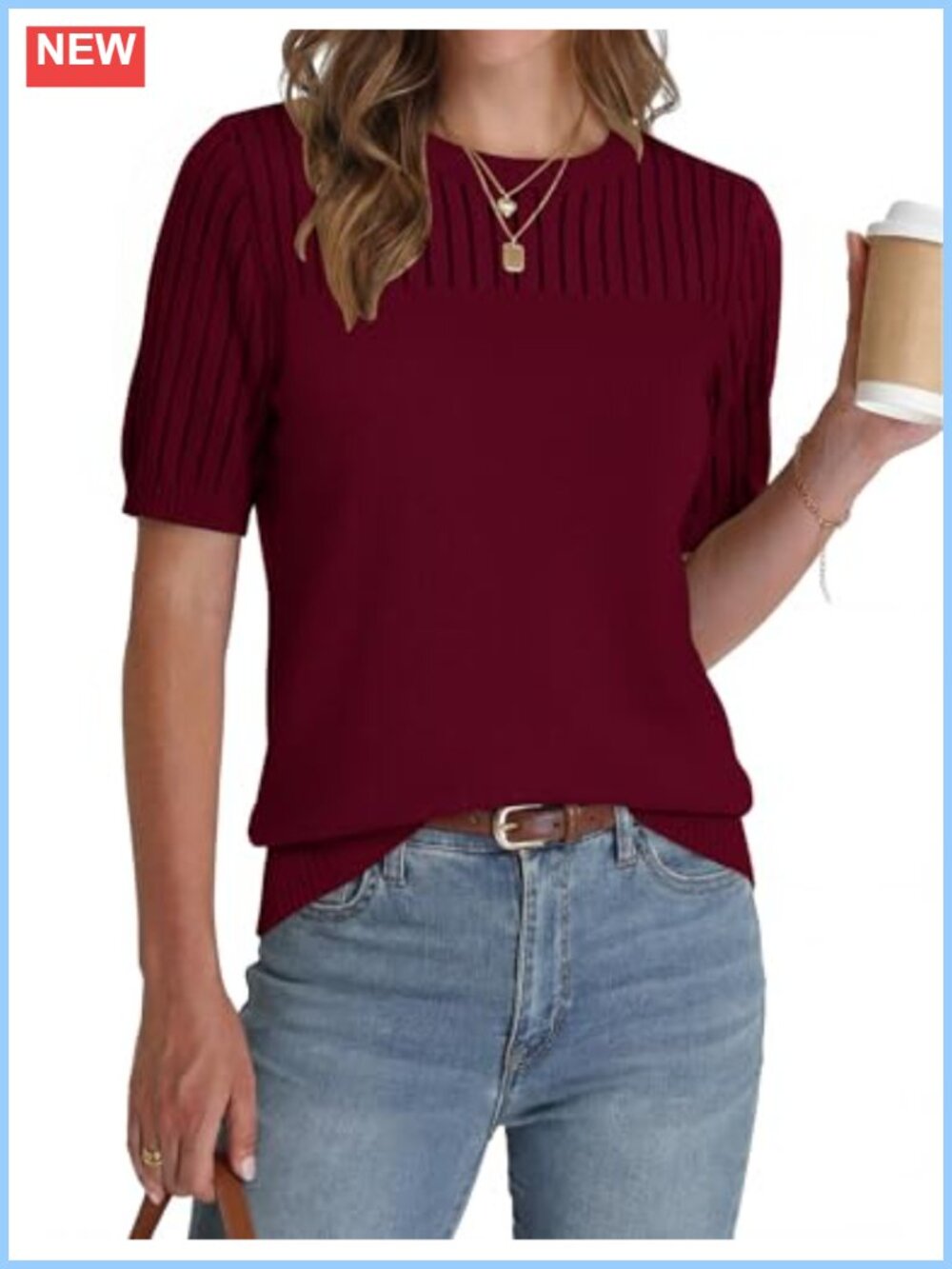Women's Short Sleeve Knit Pullover Sweater Crew Neck Hollow Out Blouse Business